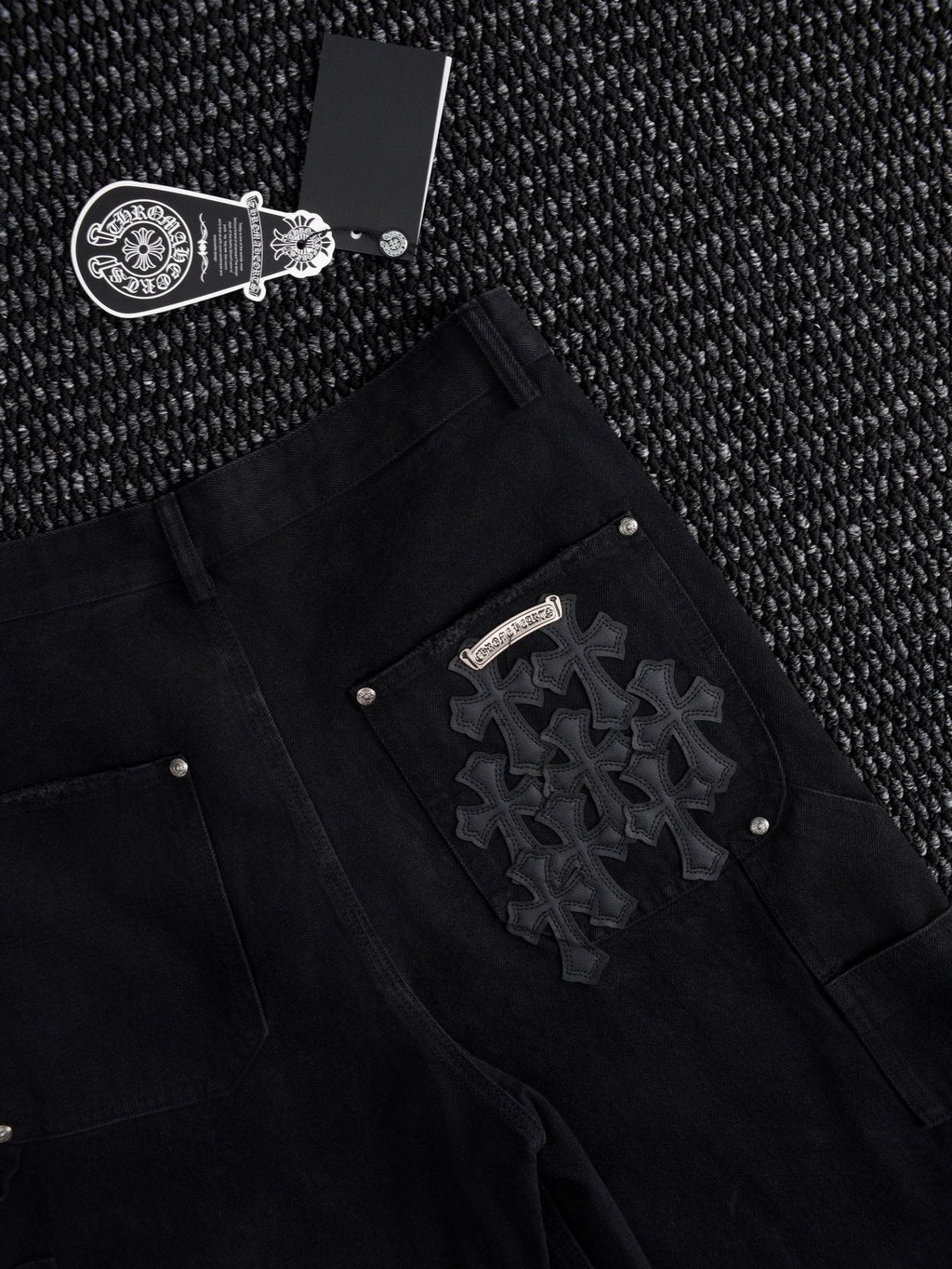 Chrome Hearts Black Graphic Appliqué Denim Cargo Shorts