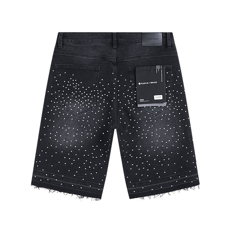 Purple Brand Rhinestone Cross Denim Shorts